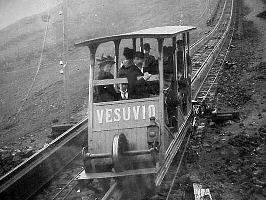 The funicular was a monorail, tugged aloft by cable